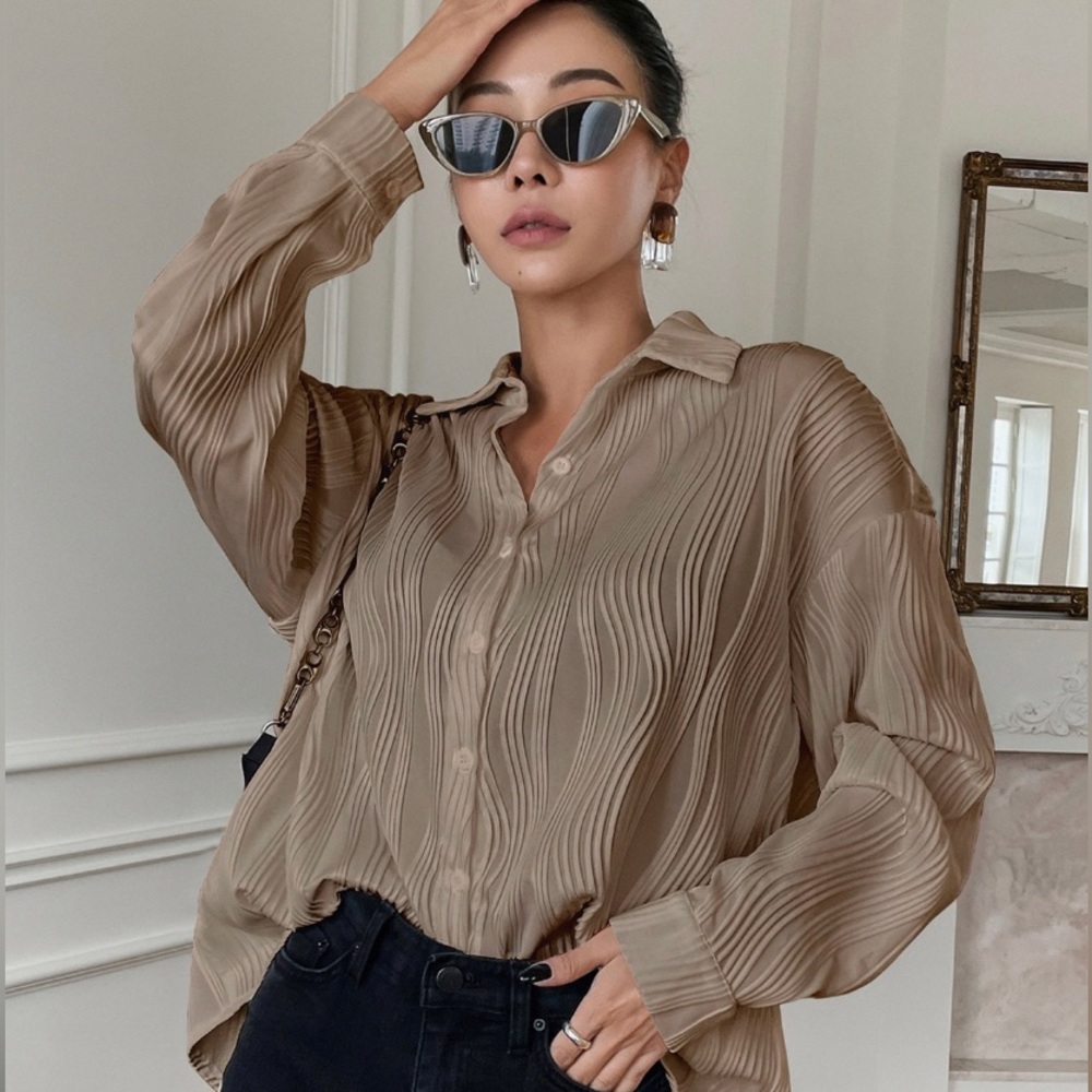 Oversized Gold Button Down Blouse